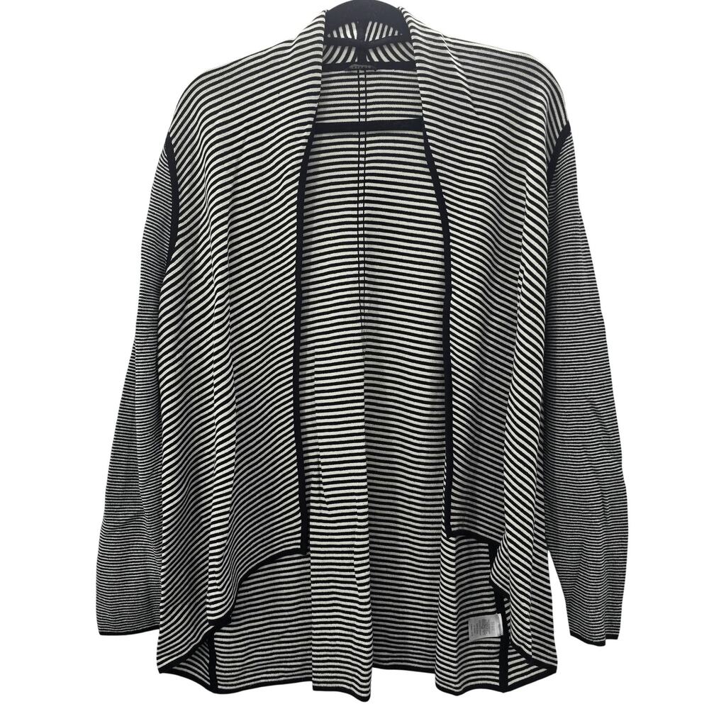 Talbots Cardigan Sweater Womens Petite XL Black White Stripe Knit